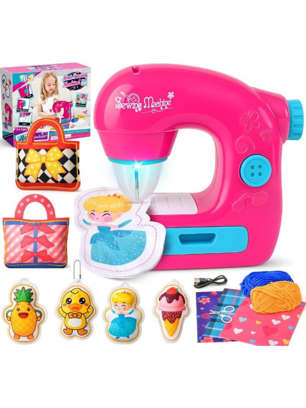 Portable Mini Sewing Machine Kit for Kids 4-12, 22pcs with Light & Safety Guard
